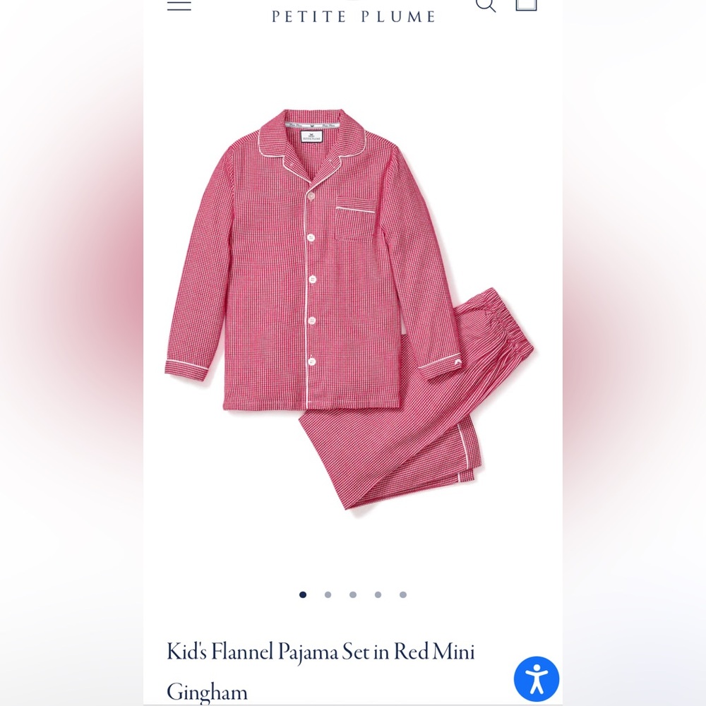 Petite Plume Kids Flannel Pajamas Set in Red Mini Gingham Size 2